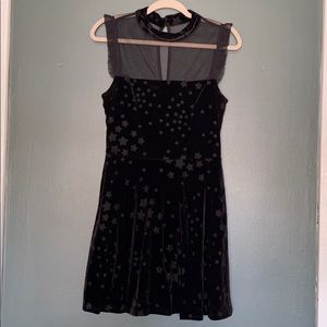 Black velvet star dress with collar